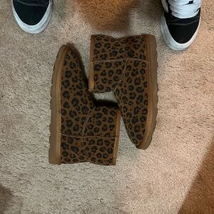 Leopard Print Short Winter Boots - Brown/Black